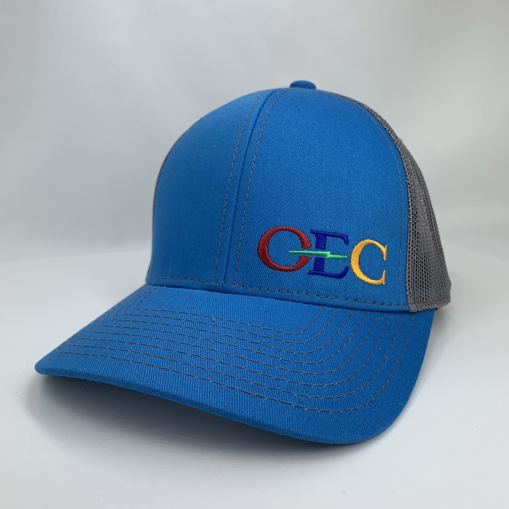 OEC Oklahoma Electric Cooperative Blue Hat Gray Mesh Adjustable OSFM Ball Cap